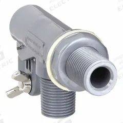 KERICK Float Valve: For Water Media, Angle Valve Body, Float Valve Body, Bulkhead, PVC, 3/8 in MNPT (MPN PT3838187). Key specifications — Mounting: Bulkhead; Standards: Standard 169; Arm Adjustability: Adjustable; Connection Gender - Side 1: Male; Connection Gender - Side 2: Male; Brand: KERICK; Connection Type - Side 1: NPT; Connection Type - Side 2: NPT.