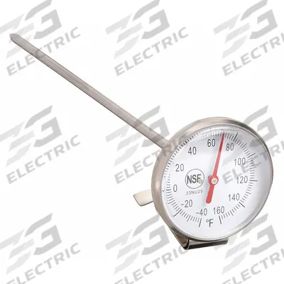 APPROVED VENDOR Dial Pocket Thermometer: -40°F to 160°F, +/- 2°F, 8 in Stem Lg - NSF-Rated Vat & Pan Clip-On Dial Thermometers