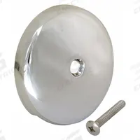 APPROVED VENDOR Overflow Face Plate: Brass, Chrome-Plated, 3 1/4 in Overall Dia (MPN 35247). Key specifications — Color: Silver; Includes: Brass Screw; Material: Brass.