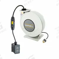 HUBBELL WIRING DEVICE-KELLEMS Extension Cord Reel: Ratchet Lock, 35 ft Cord Lg, 12 AWG, SJO, 5-20P (MPN HBLI35123GF220M1). Key specifications — Retractable Cord Ending NEMA Configuration: 5-20R; Feeder Cord Ending NEMA Configuration: 5-20P; Brand: HUBBELL WIRING DEVICE-KELLEMS.