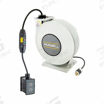 HUBBELL WIRING DEVICE-KELLEMS Extension Cord Reel: Ratchet Lock, 35 ft Cord Lg, 12 AWG, SJO - Self-Retracting Cord Reels