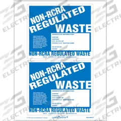 LABELMASTER Lasr Non-RCRA Regulated Waste Label: Non-RCRA Regulated Waste, 6 in x 5 in, Label, 25 PK (MPN BWLZ7). Key specifications — Message: Non-RCRA Regulated Waste; Material: Adhesive Back; Brand: LABELMASTER.