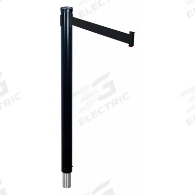 RETRACTA-BELT Barrier Post with Belt: Black, No Pattern, No Legend, 10 ft Belt Lg - Solid-Color Retractable Belt Post Barriers