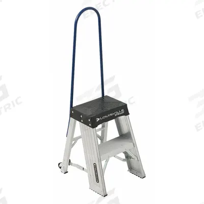 LOUISVILLE LADDER Step Stool: 2.3 ft Overall Ht, 375 lb Load Cap, 2 Steps, Aluminum - Folding Rolling Step Stools