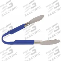 CRESTWARE Uncoated Scalloped Tongs: Stainless Steel Blade, 10 in Overall Lg, Blue, NSF Certified (MPN CG10BL). Key specifications — Color: Blue; Brand: CRESTWARE; Coated Handle: No; NSF Certified: Yes.