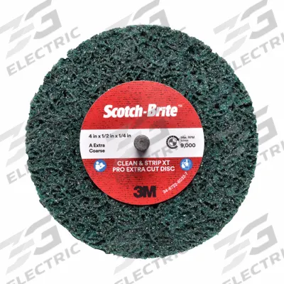 SCOTCH-BRITE Clean and Strip Disc: 4 in Dia x 1/2 in W, 1/4 in Straight Shaft, Aluminum Oxide - Coating-Removal Discs for All Metals