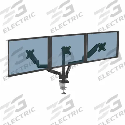 FELLOWES Triple Monitor Arm: Black, Aluminum/Plastic, Clamp/Grommet Mount - Computer Monitor Arms