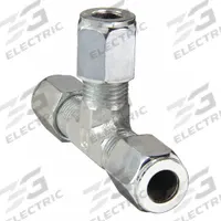 PARKER Compression Tee Fitting: 1/2 in OD x 1/2 in OD x 1/2 in OD Size, 3/4"-16 Thread Size, Steel (MPN 8 JBU-S). Key specifications — Brand: PARKER; Series: Ferulok.