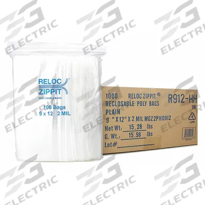 RELOC ZIPPIT Reclosable Bag: 2 mil Thick, 9 in Wd, 12 in Lg, Hang Hole Included, Box - Hang-Hole Reclosable Poly Bags
