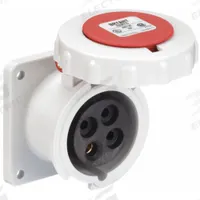 BRYANT Pin and Sleeve Receptacle: Red, 480V AC, Three Phase, 20 A, 3 Pole, 4 Wire, IEC Grounding (MPN BRY420R7W). Key specifications — Brand: BRYANT.