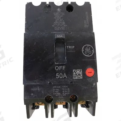 GE Molded Case Circuit Breaker: 50 A Amps, 18kA at 277/480V AC, Fixed, Lug - TEY-Frame GE Molded Case Circuit Breakers