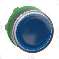 SCHNEIDER Flush Push Button: Blue, 22 mm Mounting Size, Non-Metallic, Maintained (MPN ZB5AH063). Key specifications — Brand: SCHNEIDER; Action: Maintained; Series: XB5; Push Button Material Type: Non-Metallic.