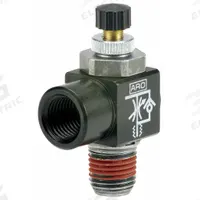 ARO Cylinder Port Flow Control Valve: Elbow Fitting, Knurled, 7/8 in Valve Body Size, 3/8 in NPT (MPN 119308-375). Key specifications — attr947203: Stainless Steel; attr947205: ARO.