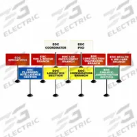 DISASTER MANAGEMENT SYSTEMS Triage Flag Kit: Blue/Red/White/Yellow, 24 in Overall Wd, Vinyl (MPN DMS 05761). Key specifications — Legend: EOC Finance/Administration Section; Brand: DISASTER MANAGEMENT SYSTEMS; Color: Blue; Product Type: Triage Flag Set; Includes: Carry Bag; Material: Vinyl.