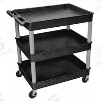 APPROVED VENDOR Utility Cart: 400 lb, 3 Shelves, 32 in L x 24 in W Self, Black, Flat (MPN BKTC111GY). Key specifications — Shelf Color: Black; Brand: APPROVED VENDOR; Caster/Wheel Configuration: (2) Swivel.