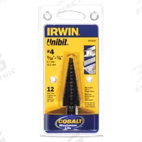 IRWIN Step Drill Bit: 3/16" to 7/8", Black Oxide Cobalt, 3-Flats Shank (MPN 10234cb). Key specifications — attr1234936: Not Impact Rated.