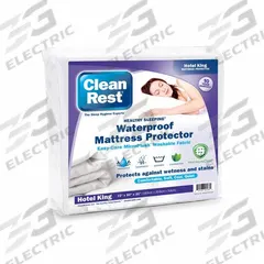 CLEANREST Mattress/Box Spring Protector: Hotel King, 80 in Overall Lg, 72 in Overall Wd, White (MPN 845168005364). Key specifications — Brand: CLEANREST; Cover Material: Polyester; Mattress Pad Material: Polyester Blend; Fabric Weight/Thread Count: 3.39 oz.
