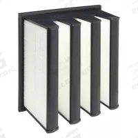 GRAINGER V-Bank Air Filter: 20 in x 20 in x 12 in, Fiberglass, Single Header, 3 Vs, Downstream Face (MPN 33E933). Key specifications — Brand: GRAINGER; Frame or Header Material: Plastic; Media Material: Fiberglass; Filters Out: Copier Toner.