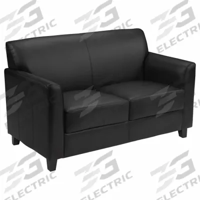 FLASH FURNITURE Sofa: Black, Black, Faux Leather, Wood, 42 in Seat Wd - Loveseats