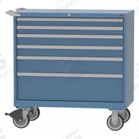LISTA Modular Drawer Cabinet: 40 1/4 in x 22 1/2 in x 43 1/4 in, 6 Drawers, Tubular, Adj Dividers (MPN HS07-0602A-MBKABB). Key specifications — Cabinet Color: Bright Blue; Frame Assembled: Assembled; Base Type: Casters; Drawer Inside Height: (1) 9 in; Drawer HxWxD: (2) 2 in x 36 in x 18 in; Drawer Handle Type: Tubular; Cabinet Material: Steel; Cabinet Finish: Powder Coated.
