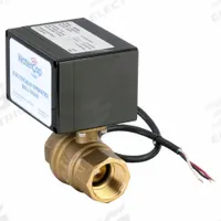 WATERCOP Electrically Actuated Two-Way Ball Valve: 1 1/4 in, Brass, 120V AC, FNPT x FNPT, Straight (MPN EHW26AJP01). Key specifications — Included Mounting: ISO 5211 Actuator Mounting Pad; Brand: WATERCOP; Stem Material: Nickel-Plated Brass.