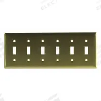 HUBBELL Wall Plate: Toggle, 6 Gang, Brass, Std Size (MPN SB6). Key specifications — Brand: HUBBELL; Material: Brass.
