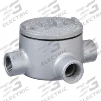 Conduit Outlet Body: Aluminum, GR, 1/2 in Trade Size, X Body, 18 cu in Body Capacity (MPN GRX50-A). Key specifications — Series: For Standard Body; Compatible Conduit Trade Size: 1/2 in; Thread Gender: Female; Hub Style: Threaded; Cover Included: Yes; Body Style: X; Connection Type: Threaded; Back Type: Round.