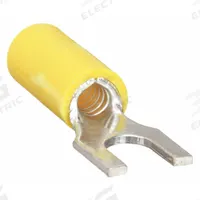 STA-KON Fork Terminals: Yellow, Vinyl, #8 Stud Size, 12 AWG – 10 AWG Wire Range, Std Fork, 600 V (MPN 10RC-8F). Key specifications — Barrel Style: Insulation Grip; Manufacturer Part Number: 10RC-8F; Brand: STA-KON; Series: RC1147.