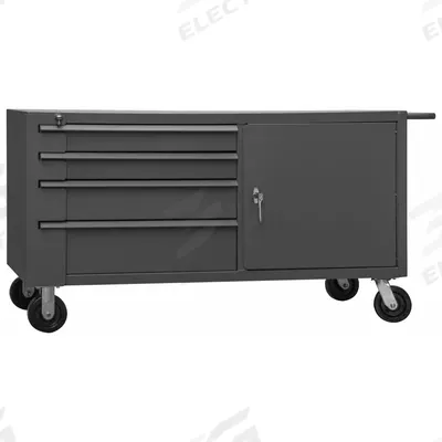 DURHAM MFG Mobile Cabinet Workbench: 66 in x 33 in, Steel, 4,000 lb Overall Load Capacity - Mobile Cabinet Benches with Drawers & Shelves