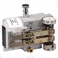 JOHNSON CONTROLS Pneumatic Thermostat: 55° to 85°F, 2 Pipes, High Volume Pipes/Air Flow Output (MPN T-4756-201). Key specifications — Pneumatic Thermostat Type: Heating And Cooling; Temperature Control Range: 55° to 85°F; Number of Pipes/Air Flow Output: 2 Pipes, High Volume; Thermostat Action: Direct - 15 psig, Reverse - 20 psig; Mounting Direction/Includes Cover: Horizontal, No; Brand: JOHNSON CONTROLS.