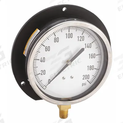 APPROVED VENDOR Industrial Pressure Gauge: U-Clamp, 0 psi to 200 psi, 4 1/2 in Dial - U-Clamp Panel-Mount with Copper Wetted Parts