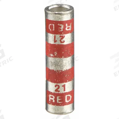 THOMAS & BETTS Open Barrel Splice: 8 AWG Wire Size, Red Code, 1 in, Copper Barrel - Crimped Butt Splice Compression Connectors