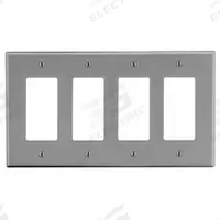 HUBBELL Wall Plate: Decorator-Rocker, 4 Gang, Gray, Std Size (MPN P264GY). Key specifications — Brand: HUBBELL; Material: Polycarbonate.