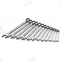 SK PROFESSIONAL TOOLS Combination Wrench Set: Alloy Steel, Chrome, 13 Tools, 15° Head Offset Angle (MPN 86123). Key specifications — attr309520: Chrome; attr309519: Alloy Steel; attr324929: SK PROFESSIONAL TOOLS; attr309512: Storage Rack; attr309522: No; attr309533: No.