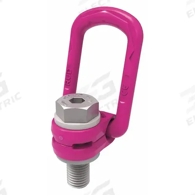RUD CHAIN Hoist Ring: Pivot/Swivel, Steel w/Pink Powder-Coated Bail, M10-0.9, Max. 1,980 lb - Pivot & Rotate Hoist Rings