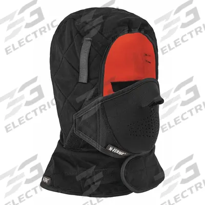 N-FERNO BY ERGODYNE Hard Hat Liner: Polyester, Ears/Face/Head/Neck, Hook-and-Loop, Black - Hard Hat Liners