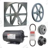 Exhaust Fan with Drive Package: Belt Drive, 30 in Blade, 1 hp, 11,061 cfm, 230/460V AC, 3 ph (MPN 7AD36). Key specifications — Frame Finish: Zinc Plated; Assembled: Unassembled; Brand: DAYTON; Nameplate Voltage: 230/460V AC; Frame Material: Steel; Guard Type: None; Motor Type: 3-Phase; Motor Insulation: Class F.
