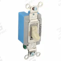 BRYANT Wall Switch: Toggle Switch, Single Pole, Maintained, Ivory, 120/277V AC, 15 A (MPN 4801GLI). Key specifications — Illuminated: Yes; Voltage Rating: 120/277V AC.