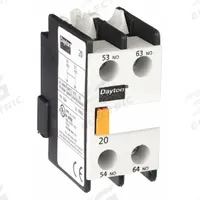 DAYTON Auxiliary Contact: 2NO, 2.5 A Max Current (AC), Front Mount, Front-Mounted (MPN 6EAT0). Key specifications — Brand: DAYTON.