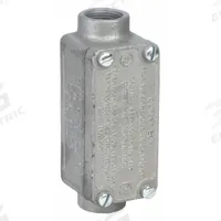 Conduit Outlet Body: Iron, Triple Coat Epoxy Coating, 1/2 in Trade Size, C Body, Threaded (MPN ERC50). Key specifications — Compatible Conduit Trade Size: 1/2 in; Thread Gender: Female; Hub Style: Threaded; Cover Included: Yes; Body Style: C; Connection Type: Threaded; Back Type: Flat; Hazardous Location: Yes.