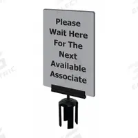 TENSABARRIER Acrylic Sign: Gray, Please Wait Here For The Next Available Associate Message (MPN S15-P-36-7X11-V-HDSB-1701-33). Key specifications — Brand: TENSABARRIER; Color: Gray; Includes: Mounting Adapter; Message: Please Wait Here For The Next Available Associate; For Use With: Tensabarrier Posts; Material: Acrylic.