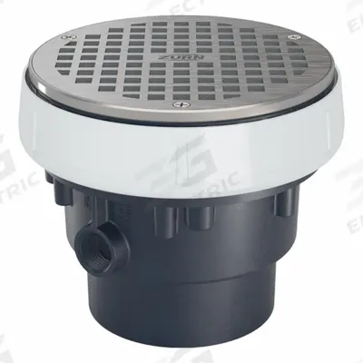 ZURN Floor Drain: 5 in Overall Dia, 6 in Grate Size, 4 in Nominal Pipe Size - Height Adjustable Floor Drains