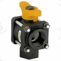 BANJO Manual Three-Way Ball Valve: 1 1/2 in, Polypropylene, L Flow, FNPT x FNPT x FNPT, Three-Piece (MPN V150BL). Key specifications — Brand: BANJO; Handle: Lever.
