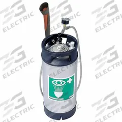 HUGHES SAFETY Portable Eyewash: 4 gal Tank Capacity, Eyes and Face Coverage, Water Preservative (MPN 38GEW). Key specifications — Includes: Dual Action Safety Valve; Tank Material: Stainless Steel; Contents: Media Sold Separately; Includes Drench Hose: Yes; Brand: HUGHES SAFETY.