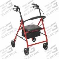 FIRST VOICE Rollator: 250 lb Load Capacity, 31 in, Aluminum, Black/Red (MPN MDS86850E). Key specifications — Brand: FIRST VOICE; Includes: Wire Basket; Intended Patient: Adult; Color: Red.