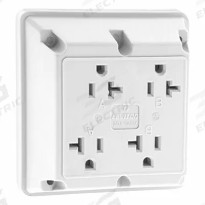 LEVITON Quadruplex Receptacle Outlet: Quad, 5-20, White, 125V AC, 20 A - General Purpose Receptacles