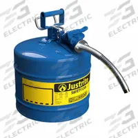 JUSTRITE TYPE II SAFETY CAN: For Use With Kerosene, 5 gal Capacity, Includes 1 in OD Hose, Blue (MPN 7250330). Key specifications — Brand: JUSTRITE.