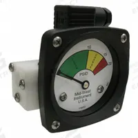 MIDWEST INSTRUMENT 3-Color Differential Pressure Indicator: 1,000 psig Max. Static Pressure, 522 (MPN 522P-020V-LA). Key specifications — Brand: MIDWEST INSTRUMENT; Accuracy: ±5% of Full Scale; Sensor Material: Viton; Housing Material: Acetal Plastic; Transition Points: 0 psid to 10 psid (Green) / 10 psid to 15 psid (Yellow) / 15 psid to 20 psid (Red).