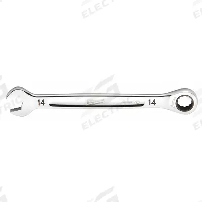 MILWAUKEE Ratcheting Combination Wrench: Chrome Vanadium Steel, Chrome, 14 mm Head Size - Metric 12-Point Ratcheting Combination Wrenches
