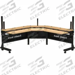 VERSADESK Corner Standing Desk: Bamboo, High-Density Fiberboard/Laminate, 17 in Overall Wd, Steel (MPN FBC8080-BNB-APP). Key specifications — attr989930: Black; attr989931: Steel; attr989903: VERSADESK; attr989934: (3) USB Outlets; attr989914: Bamboo; attr989916: High-Density Fiberboard.